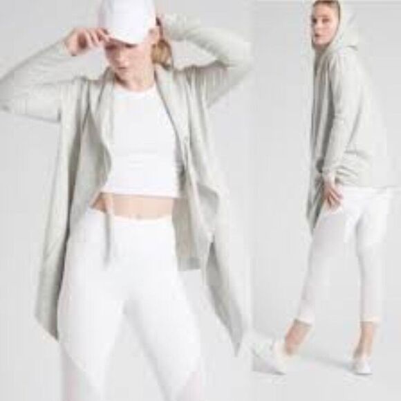 Athleta Vista Wrap Gray Open Front Hooded Cardigan Sweater Top Size XSP 405149 - Picture 1 of 9